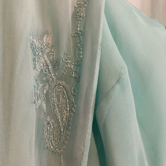 Silk Slip Dress in Tiffany Blue with Sheer Jacket Beaded Size 8 by Scala - Picture 15 of 16